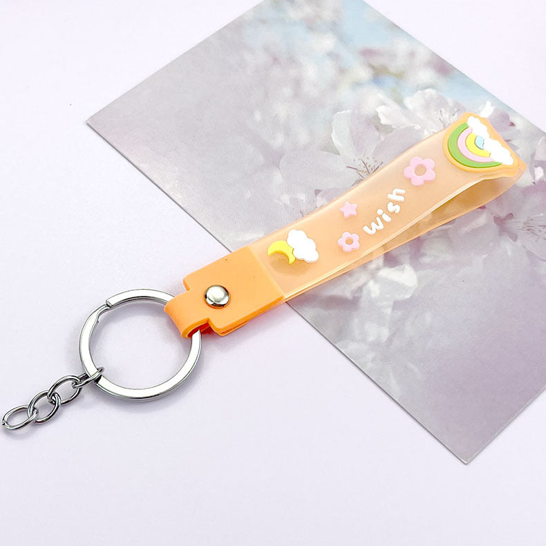 Wholesale PVC Rainbow Jelly Leather Rope Keychain